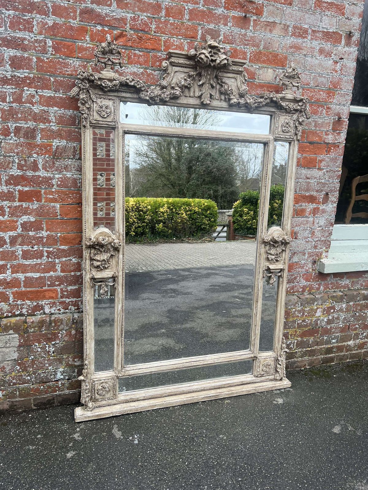An Exceptional Large Early 20th Century French Painted Cushion Mirror. photo vintage