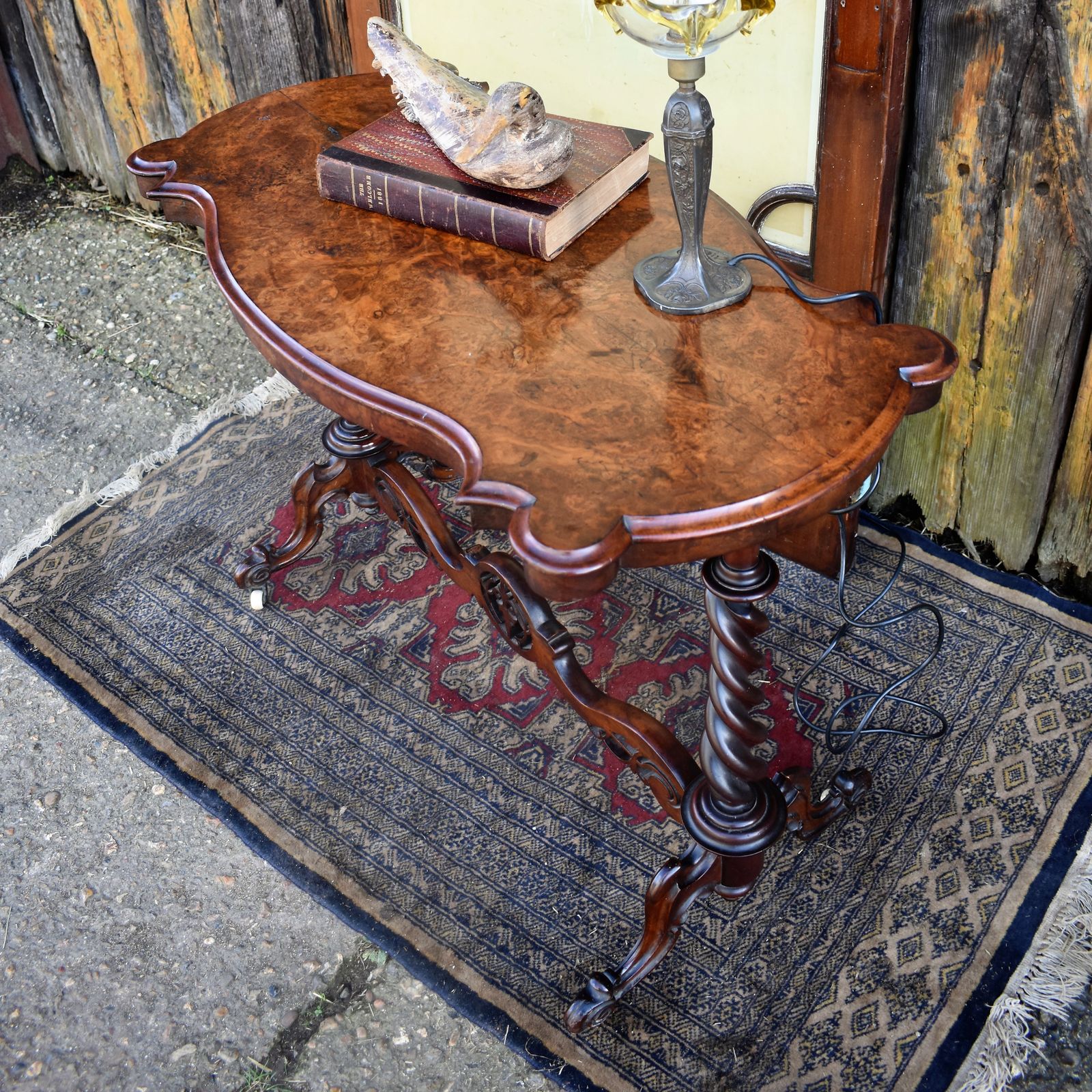 Antique Victorian Walnut Barley Twist Stretcher Lamp Table Side Sofa Console photo Furniture