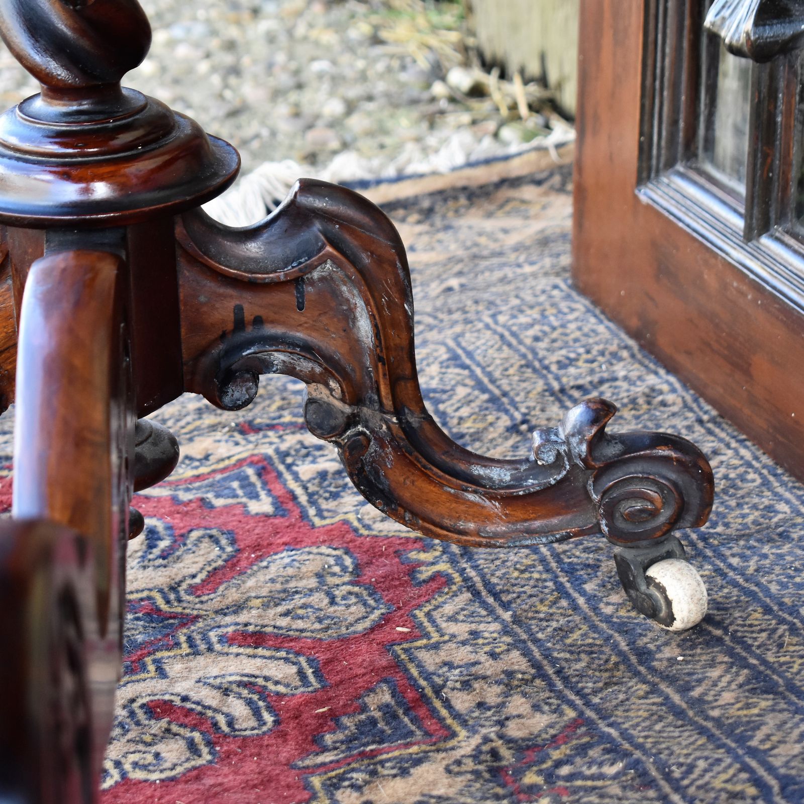 Antique Victorian Walnut Barley Twist Stretcher Lamp Table Side Sofa Console photo vintage