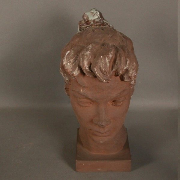 Unique. Karlsruhe Majolika. Girl's Head. 1950   1955. photo for sale