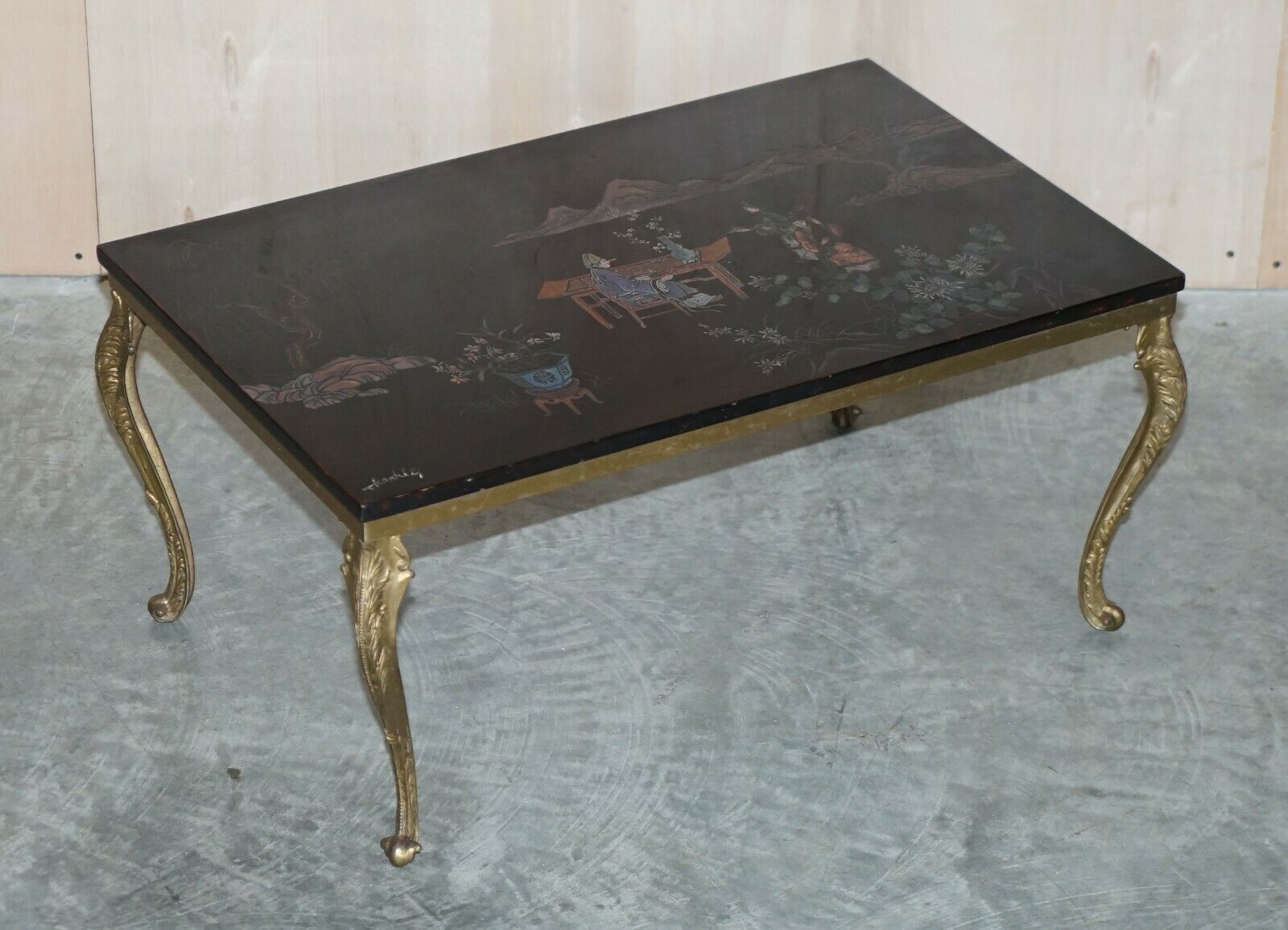 Lovely Vintage Signed Hand Painted Chinese Oriental Coffee Cocktail Side Table photo furniture