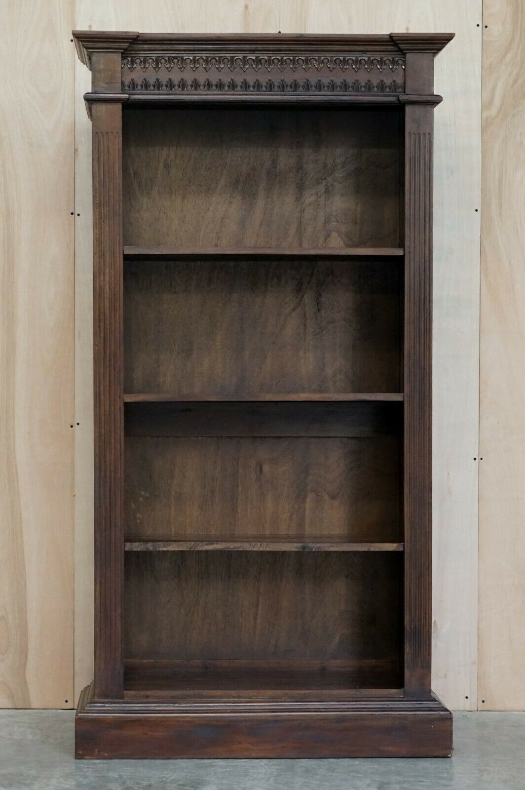 X3 Jacobean Revival Vintage Open Carved Library Bookcases With Nice Detailing photo for sale