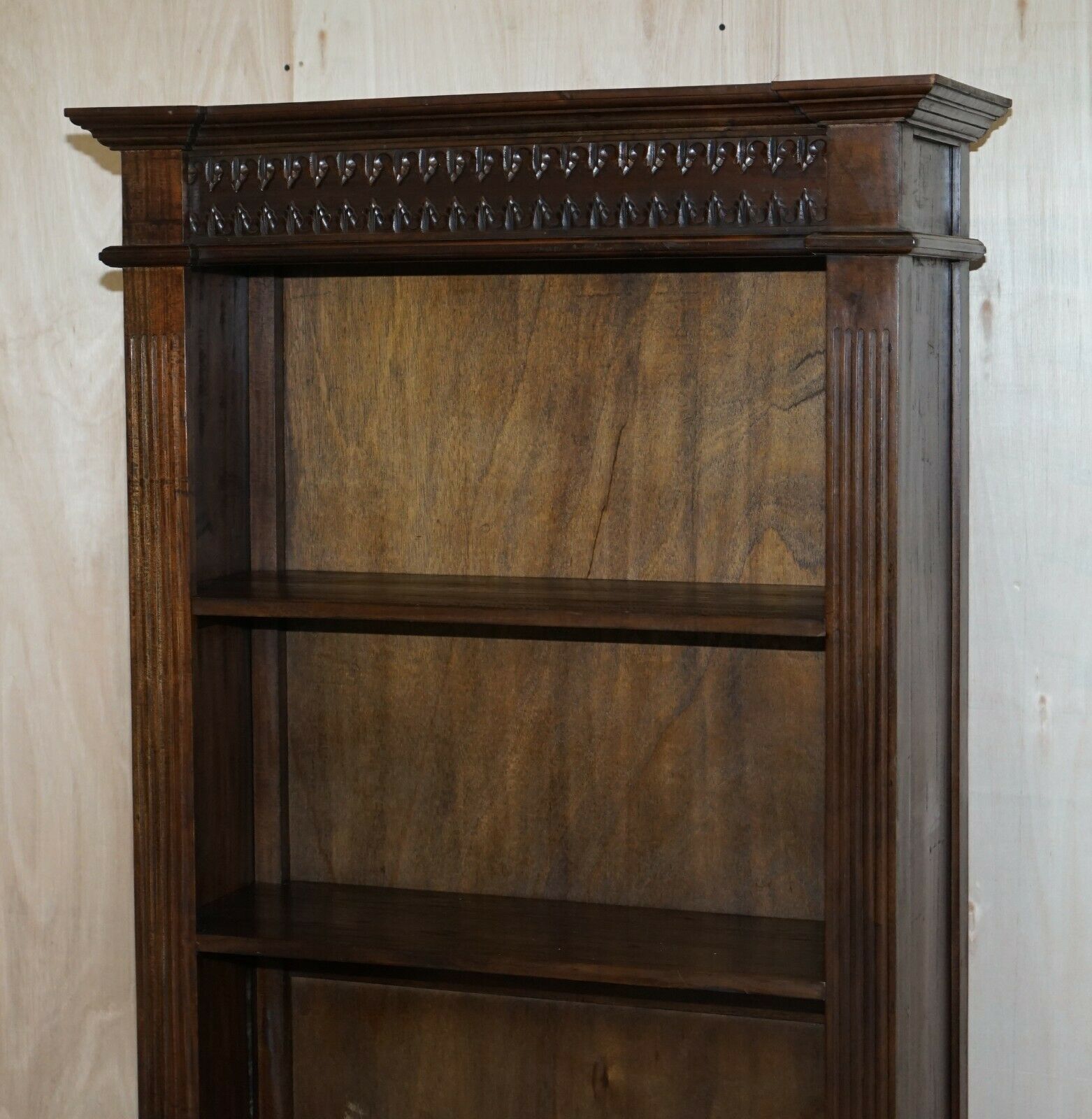 X3 Jacobean Revival Vintage Open Carved Library Bookcases With Nice Detailing photo vinterior