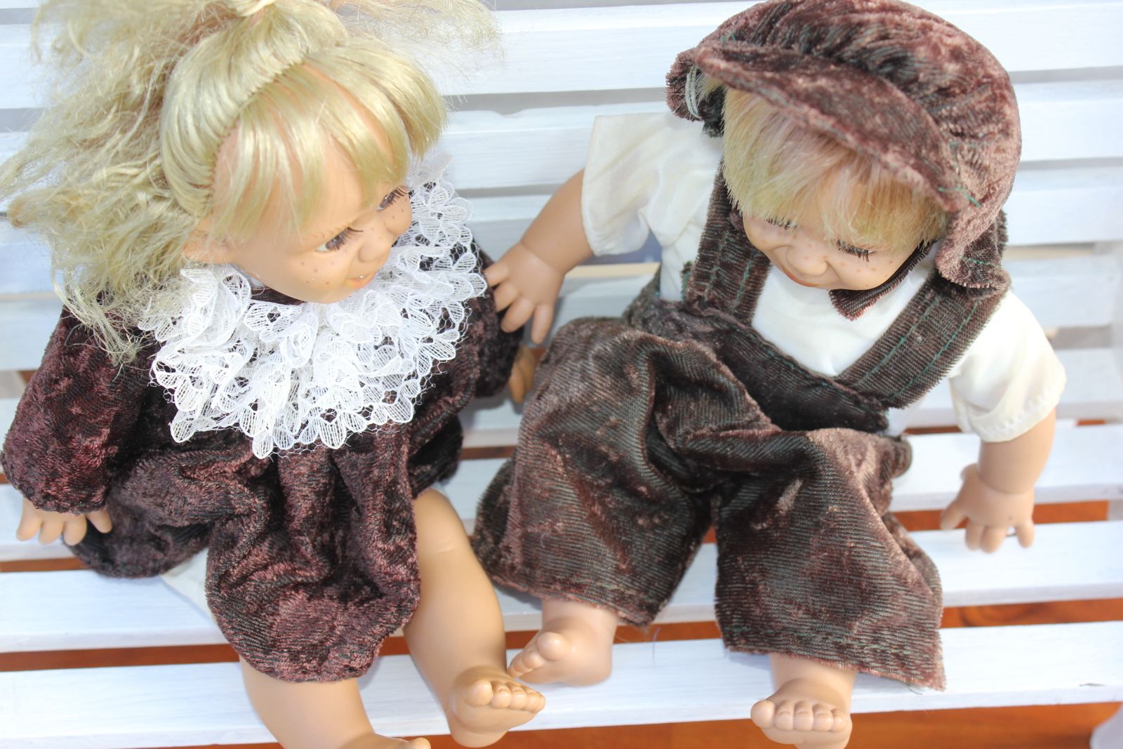 Pair Of Vintage Pande Dolls With Character Faces Vinyl And Fabric Spanish Dolly Boy & Girl photo for sale