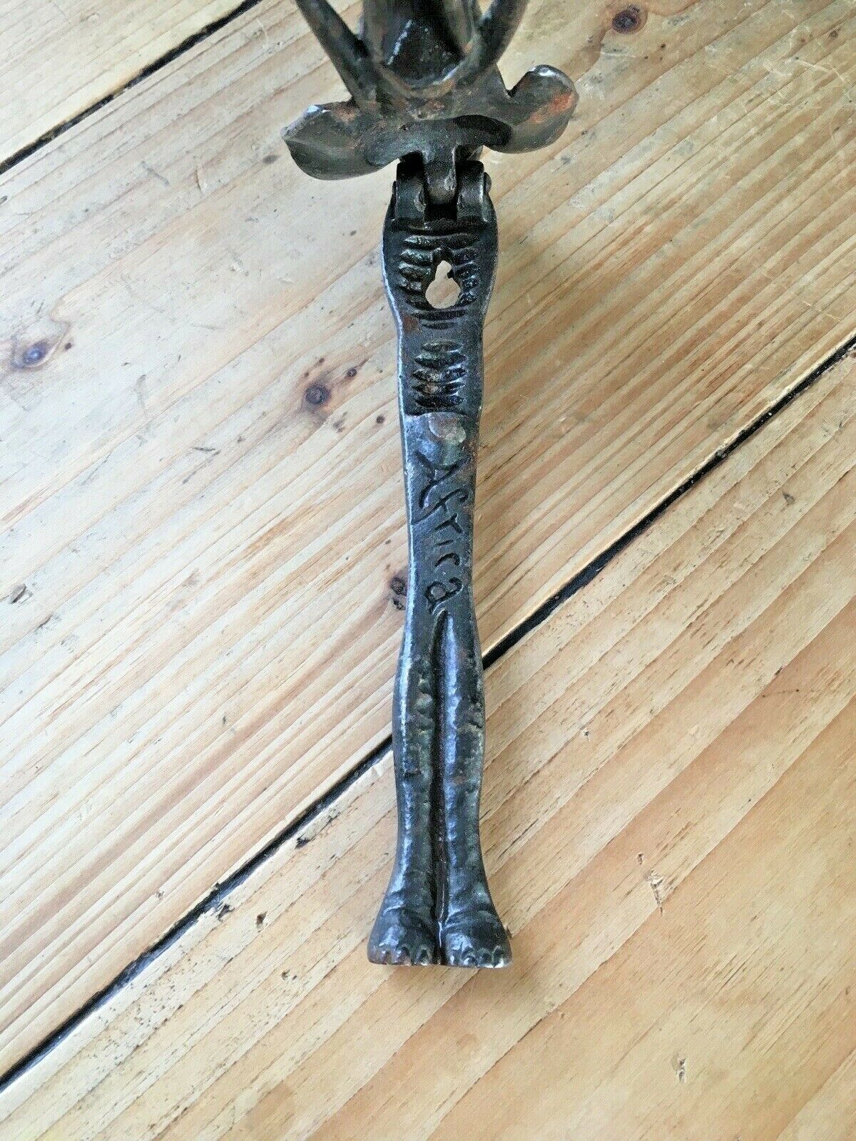 Beautiful Antique Cast Metal African Elephant Mahout Door Knocker / Nut Cracker photo for sale