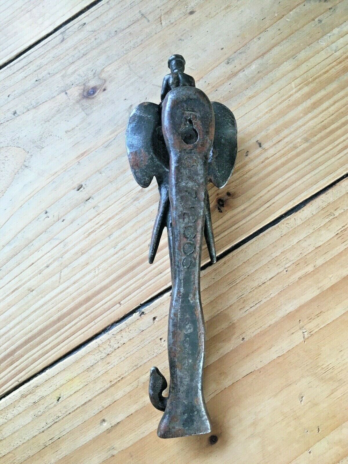 Beautiful Antique Cast Metal African Elephant Mahout Door Knocker / Nut Cracker photo Home Fixtures