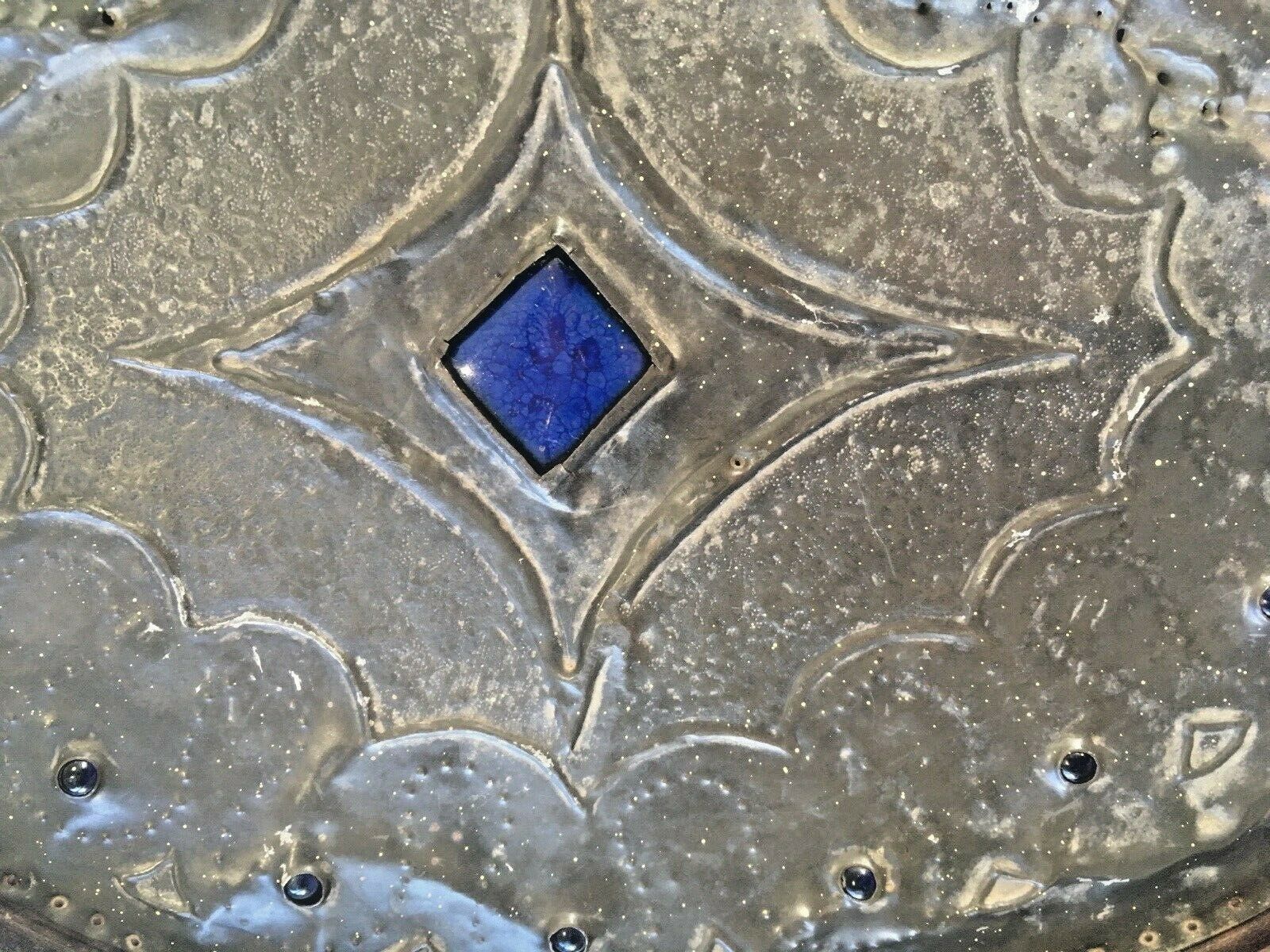 Home Decor Arts & Crafts Hammered Pewter Cabochon Jewelled Wooden Tray Liberty Ruskin Style photo
