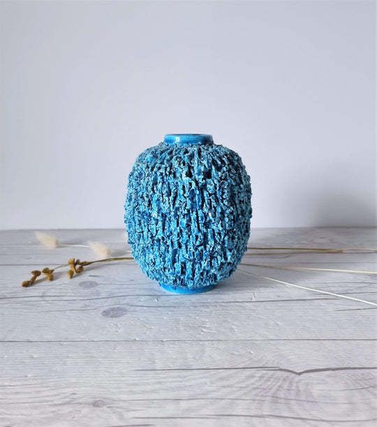 Gunnar Nylund For Rorstrand Chamotte Hedgehog Series Sculpted Turquoise Vase 1940s 50s Swedish photo furniture