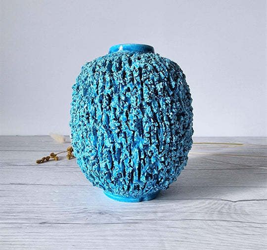 Gunnar Nylund For Rorstrand Chamotte Hedgehog Series Sculpted Turquoise Vase 1940s 50s Swedish photo Home Decor