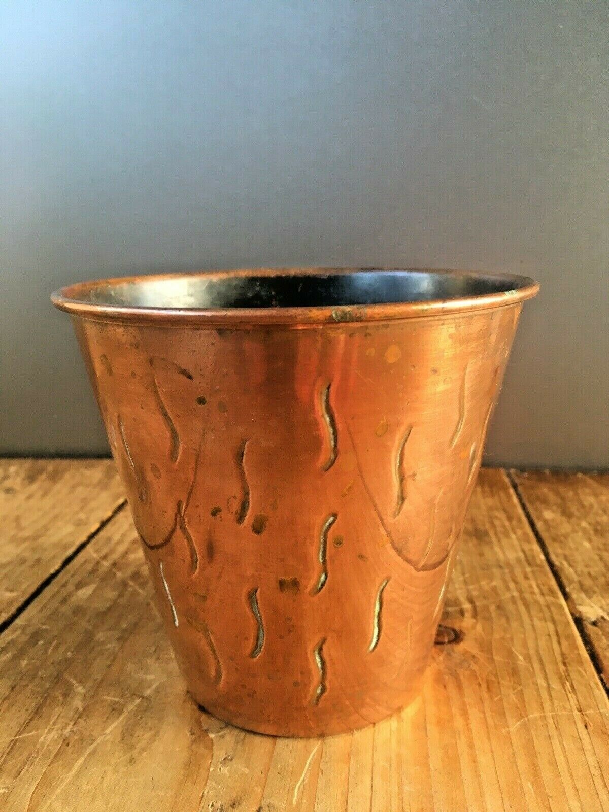 Mid Century 60's 70's Squiggly Copper Planter Flower Herb Plant Pot Boho Vintage photo vinterior