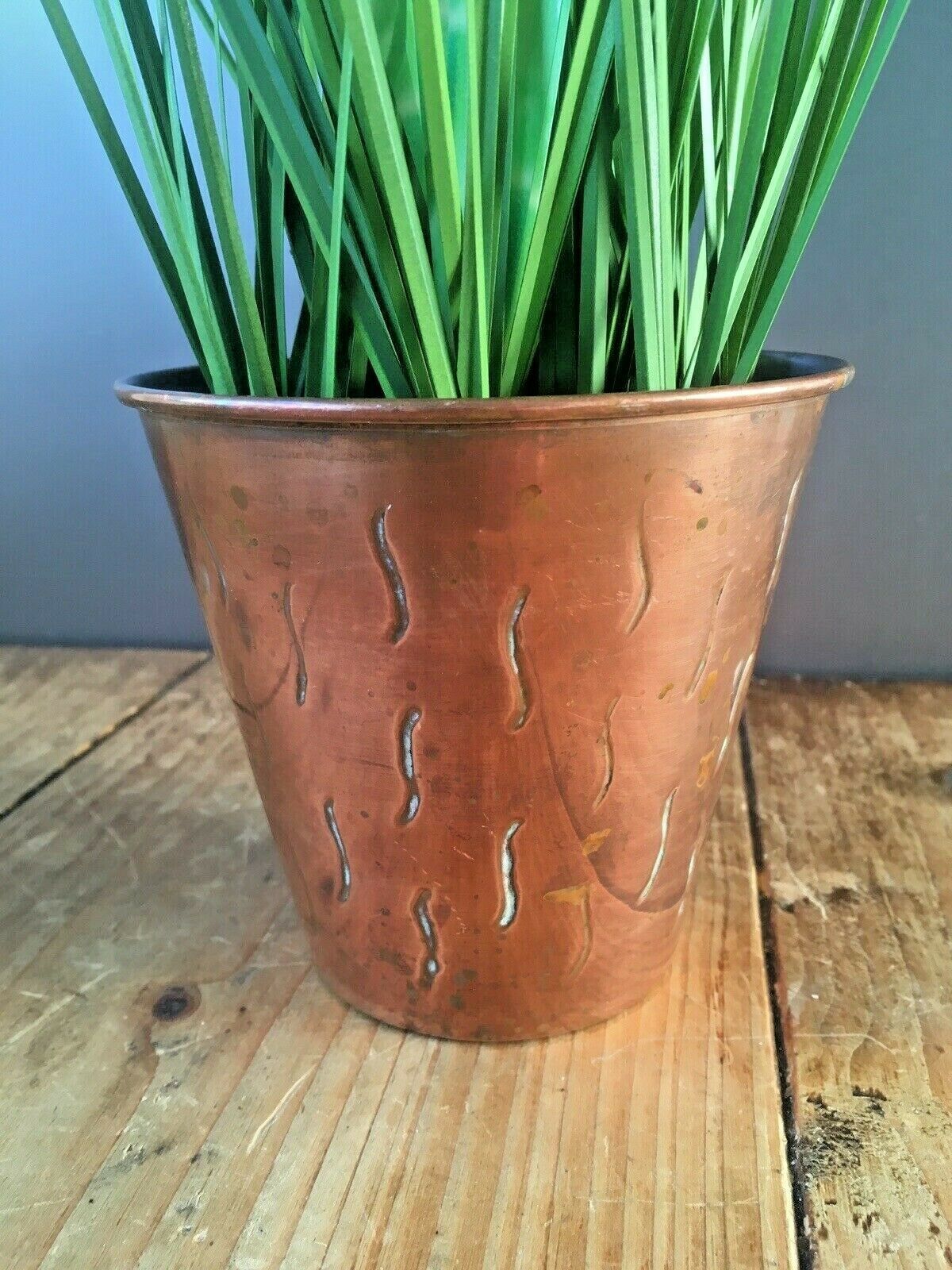 photo furniture Mid Century 60's 70's Squiggly Copper Planter Flower Herb Plant Pot Boho Vintage
