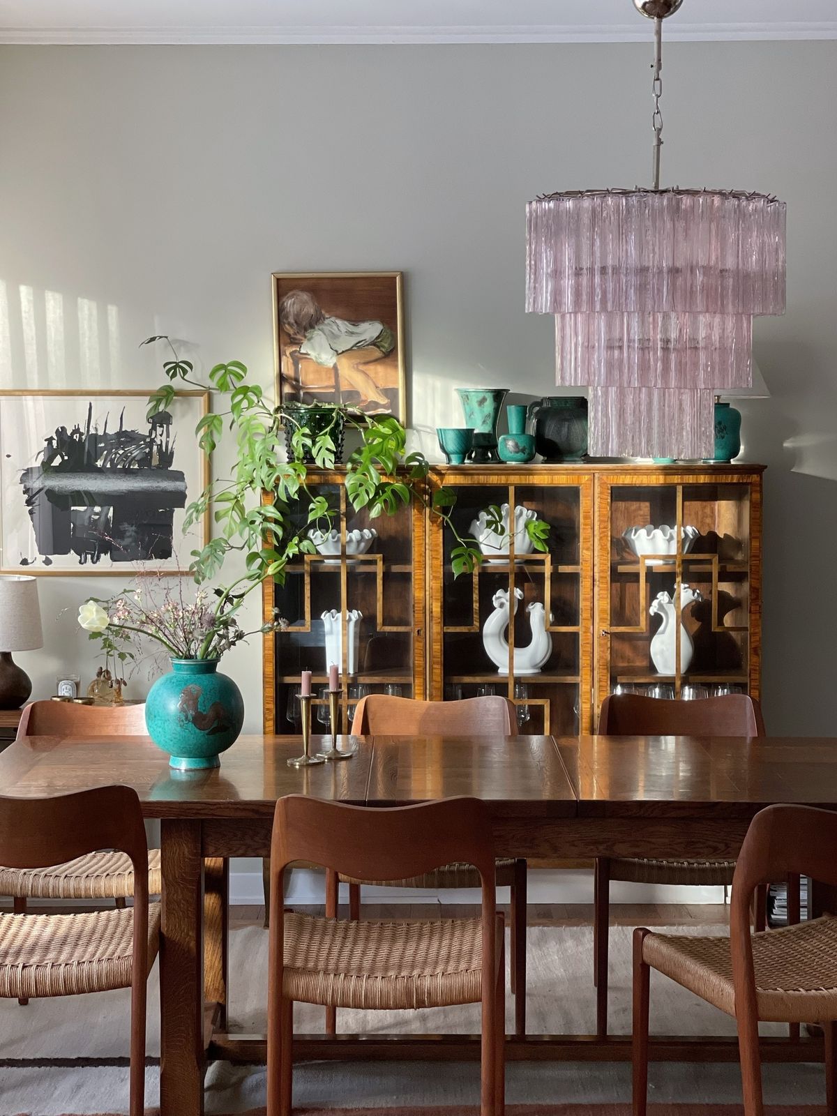 Pink Glass Murano Chandelier 'Tubular'. Large Size. photo for sale