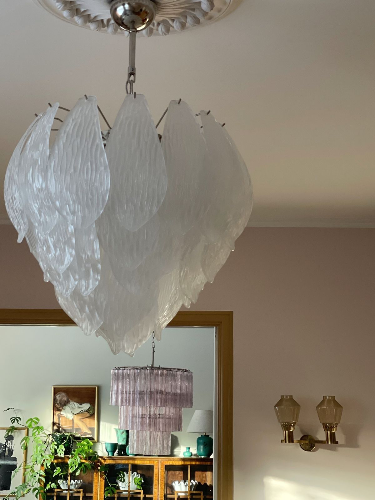 Pink Glass Murano Chandelier 'Tubular'. Large Size. photo 2437.0