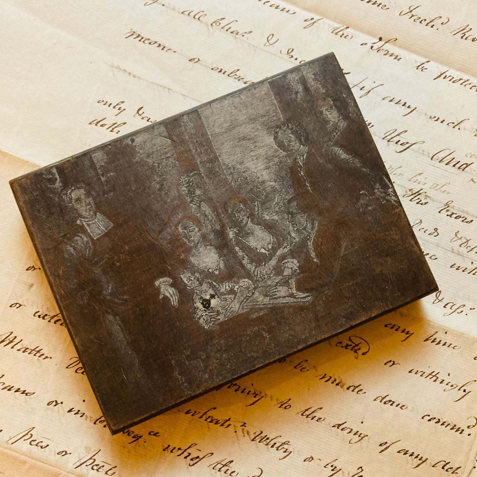 Antique Etched Copper Printing Plate photo for sale