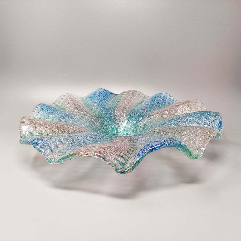 1960s Gorgeous Big Blue, Pink And Green Centerpiece In Murano Glass By Linea Arte Murano. Made In Italy photo for sale