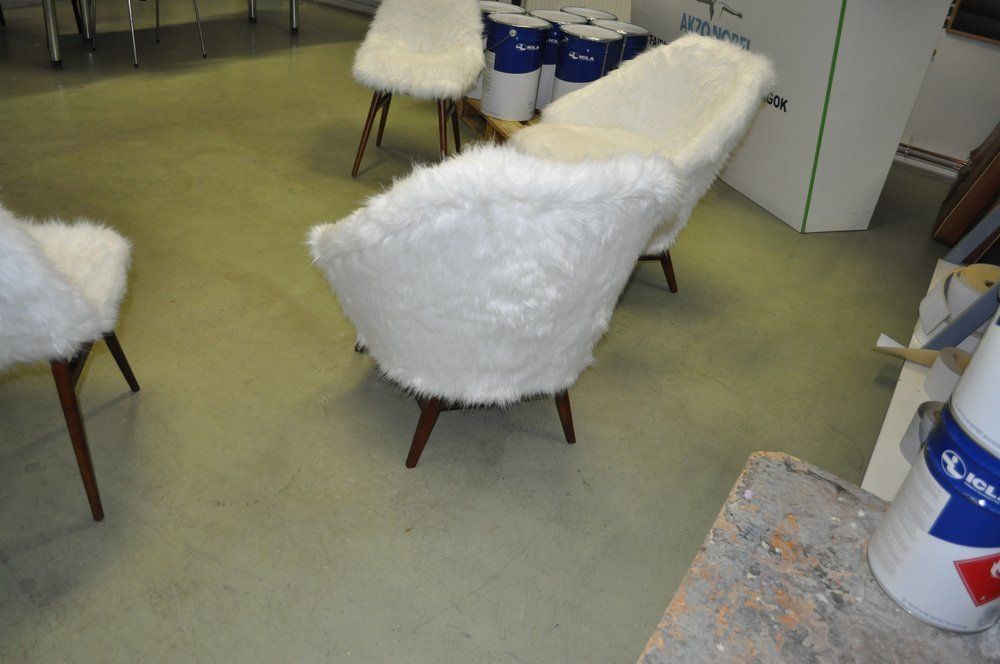 Mid Century White Faux Fur Lounge Chair, 1950s Set Of 2 photo for sale