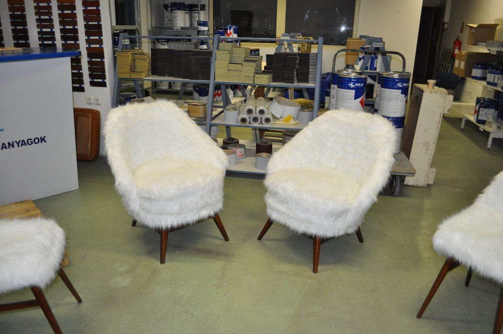 Mid Century White Faux Fur Lounge Chair, 1950s Set Of 2 photo 3524.0