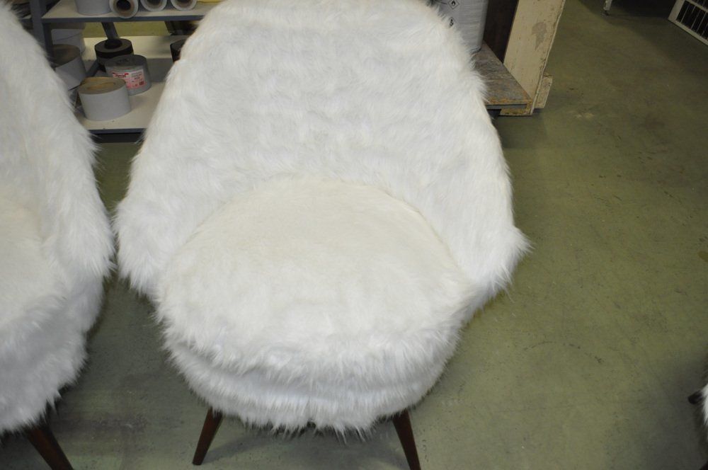 Mid Century White Faux Fur Lounge Chair, 1950s Set Of 2 photo vintage