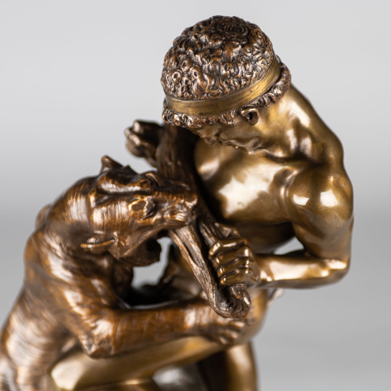 photo for sale A Stunning 19th Century French Bronze Sculpture Of A Man Fighting A Tiger, Signed E.Drouot