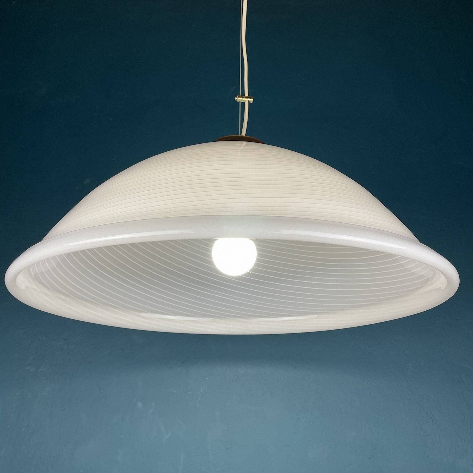 Vintage Large Swirl Murano Glass Pendant Lamp Italy 80s White Mid Century Lighting Vintage Murano Chandelier photo buy