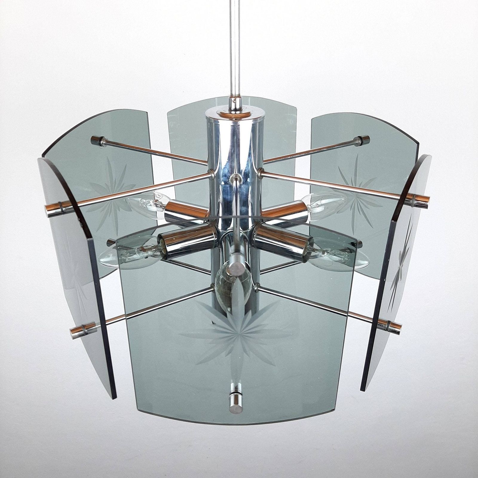 Glazen Hanglamp Emi Poljcane Joegoslavië Jaren '70 – Rookglas Mid Century In De Stijl Van Fontana Arte Veca photo Verlichting