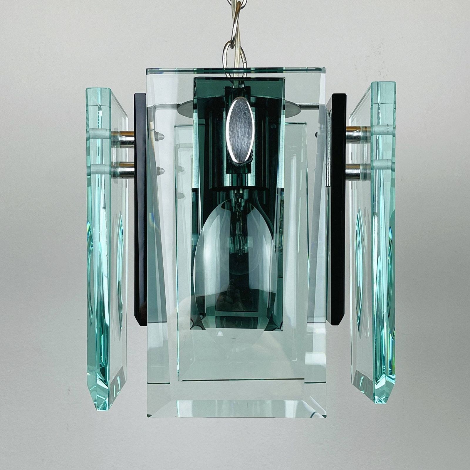 Rare Art Glass Pendant Lamp Italian Design By Fontana Arte Italy 70s Art Deco Mcm Mid Century Ceiling Lamp photo 611.0