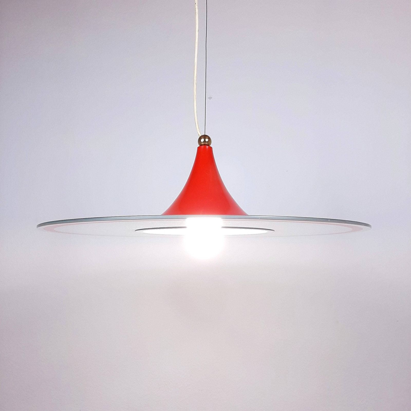 Mid Century Pendant Lamp Italy 60s Red Retro Chandelier Space Age Atomic Vintage Lighting photo Lighting