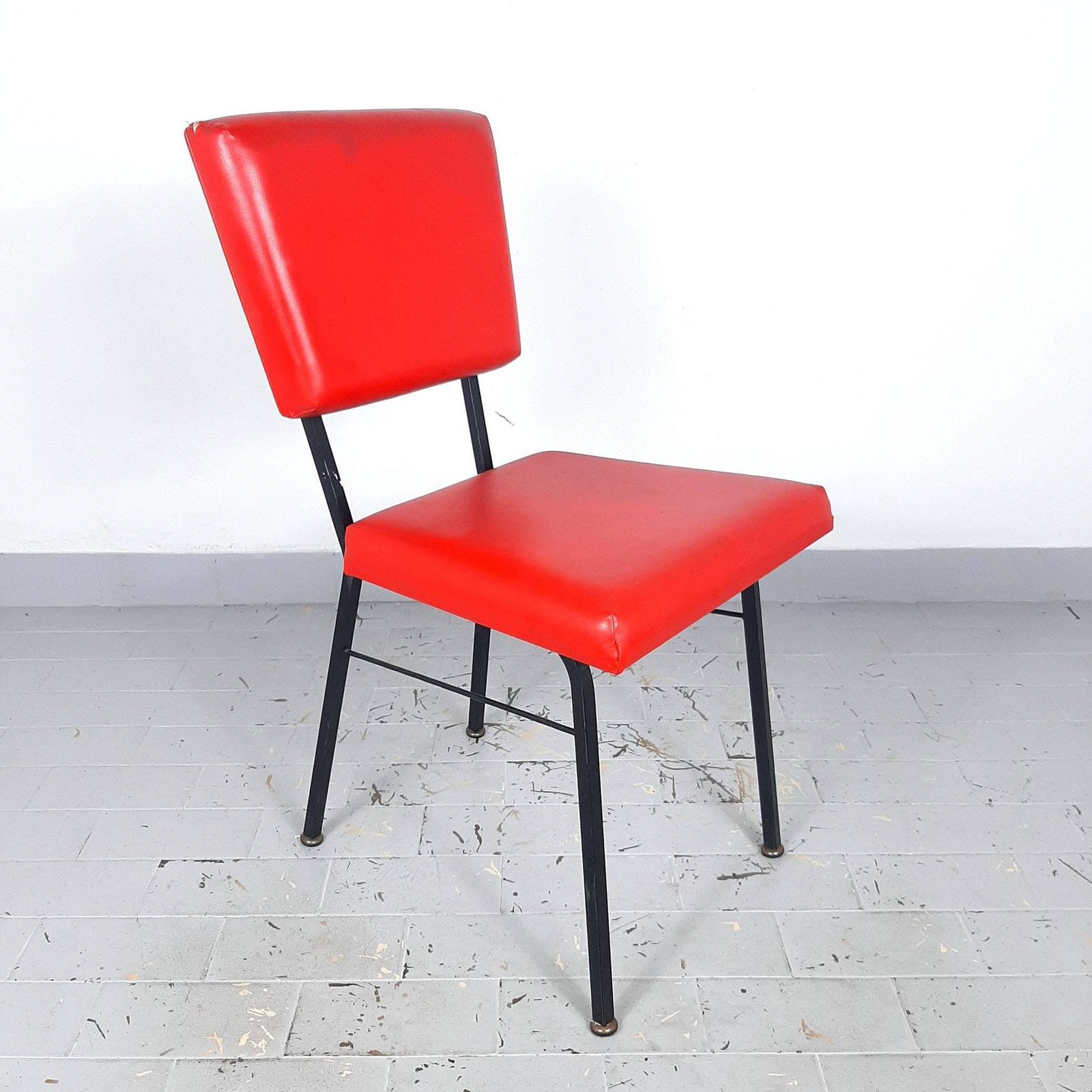 Retro Eetkamerstoel Mobili Polli Italië 1969 Mid Century Bureaustoel Rode Bureaukruk photo for sale