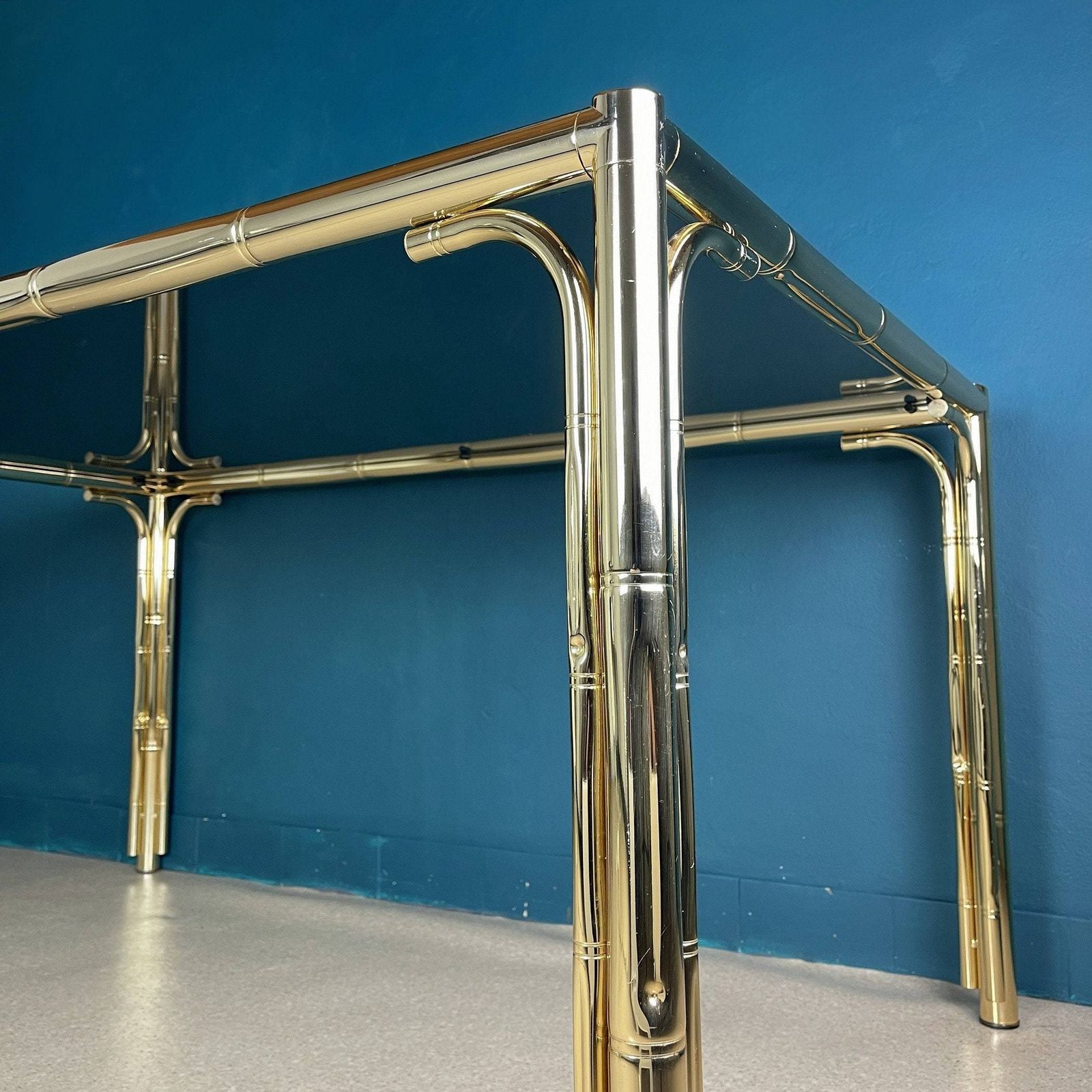 Set Vintage Messing Faux Bamboe Eetstoelen (4 Stuks) Met Bijpassende Tafel, Frankrijk, Jaren 1970, Mid Century Modern, Hollywood Regency photo Meubels
