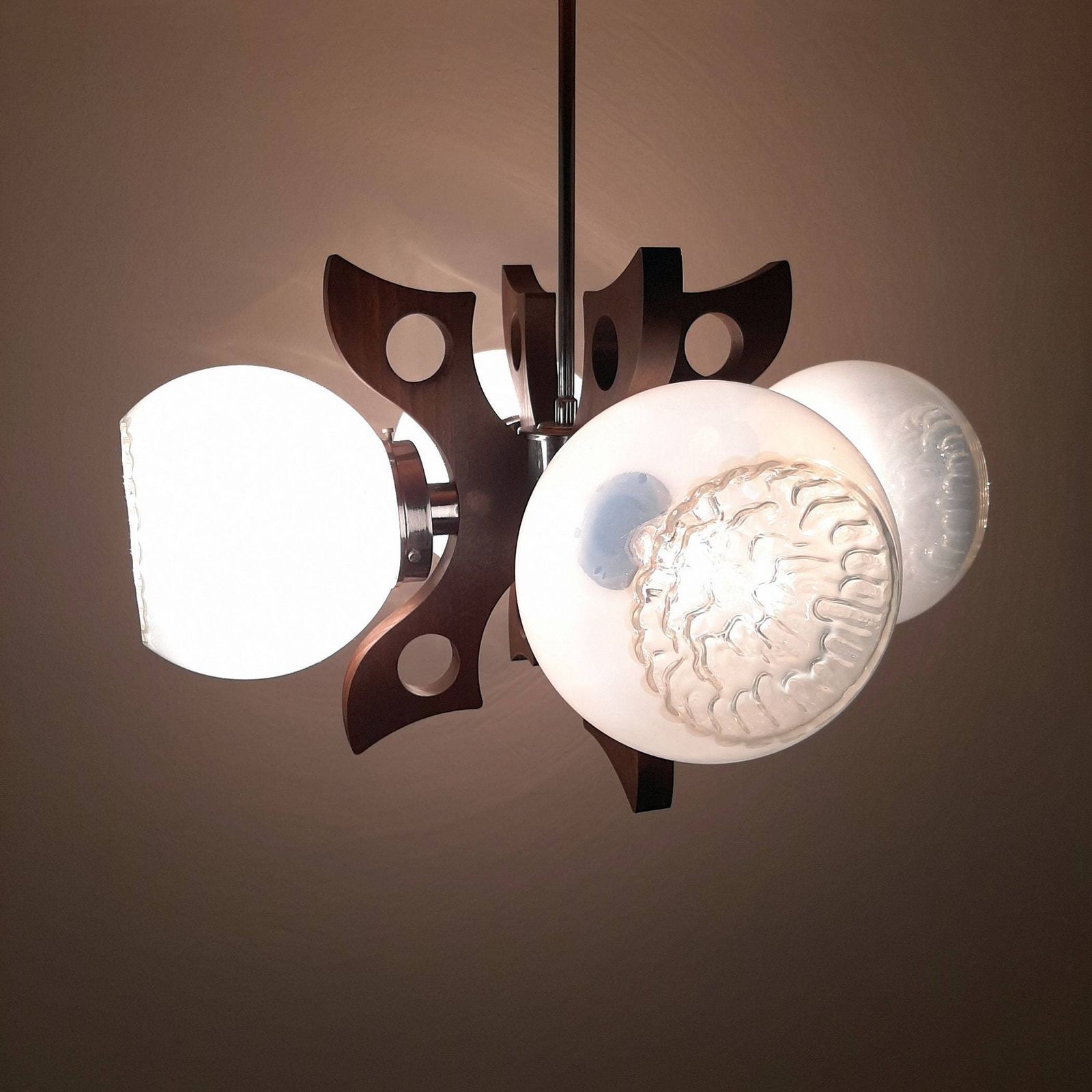 Mid Century Design Mazzega Murano Glass Pendant Lamp 70s Yugoslavia Space Age White Murano Art Glass Bowls
