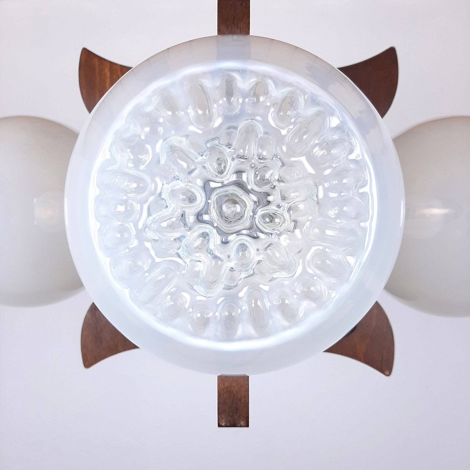 Mid Century Design Mazzega Murano Glass Pendant Lamp 70s Yugoslavia Space Age White Murano Art Glass Bowls photo Lighting