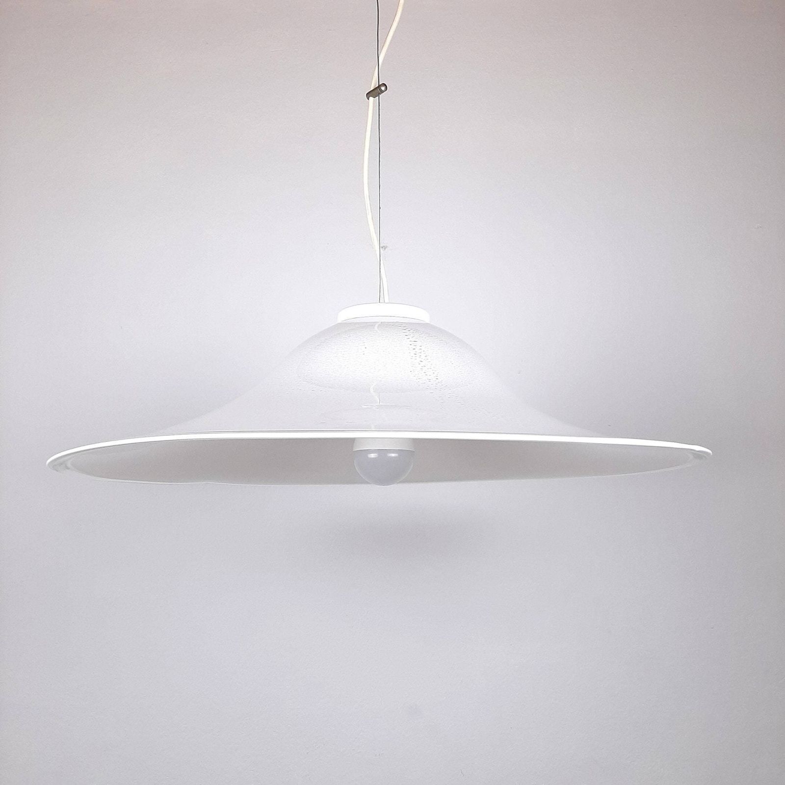 Xl Mid Century White Murano Glass Pendant Lamp Italy 1970s Retro Lighting Space Age photo Lighting