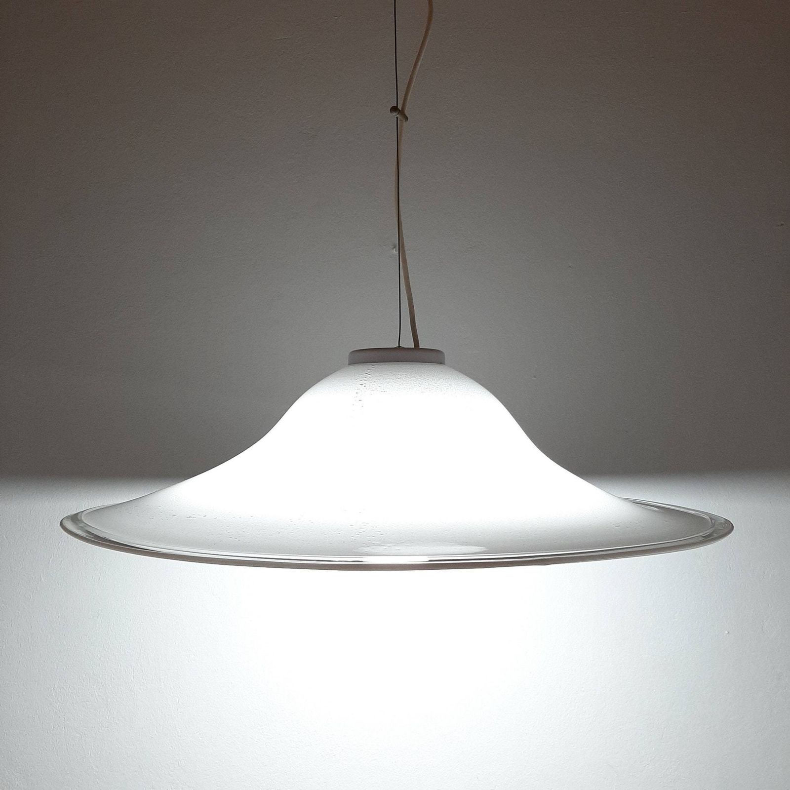 Xl Mid Century White Murano Glass Pendant Lamp Italy 1970s Retro Lighting Space Age photo vintage