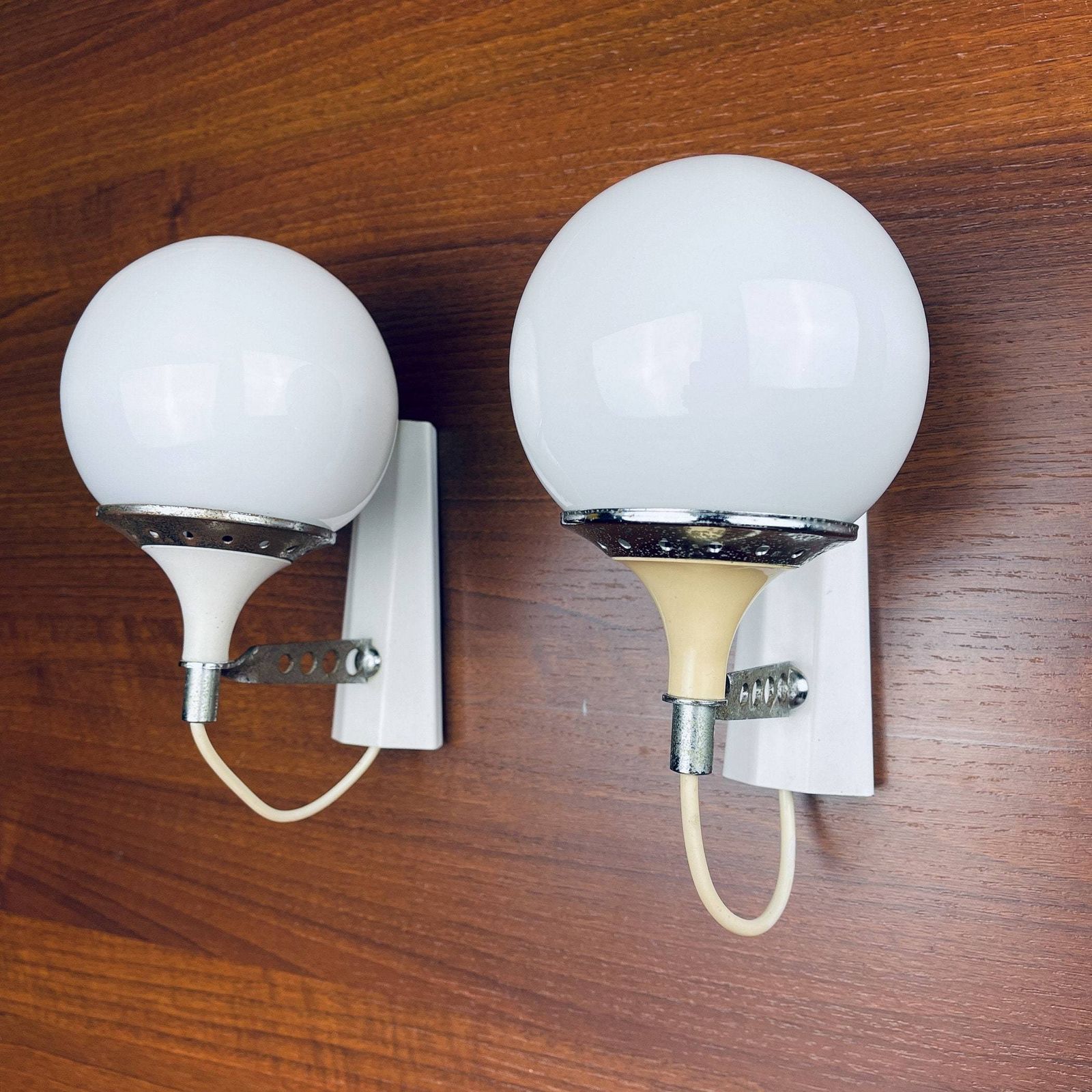 Pair Of Mid Century White Sconces Targetti Sankey Italy 1960s Retro Wall Lamps Space Age