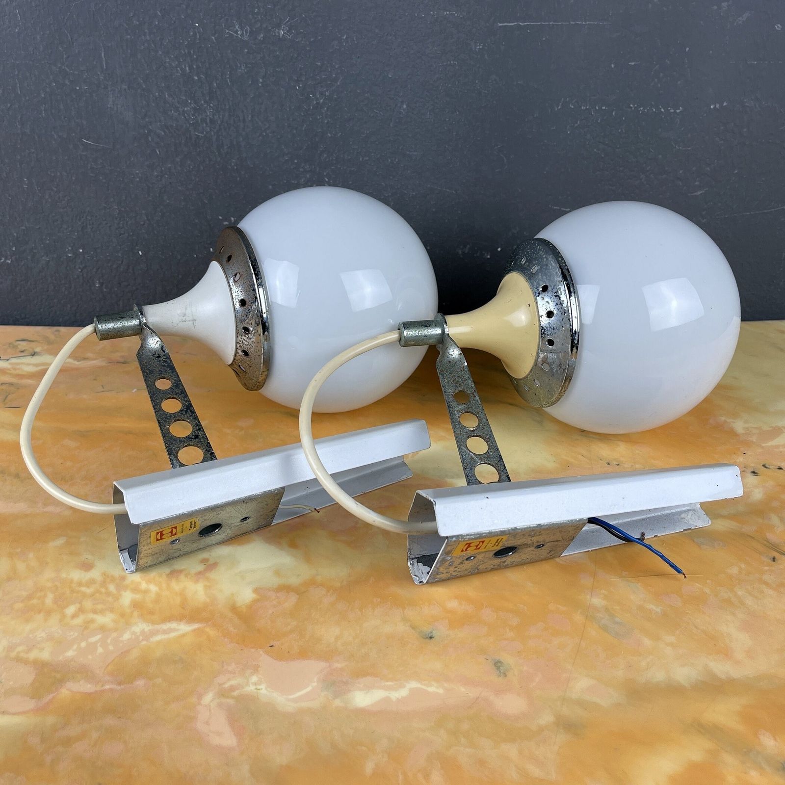 Pair Of Mid Century White Sconces Targetti Sankey Italy 1960s Retro Wall Lamps Space Age photo buy