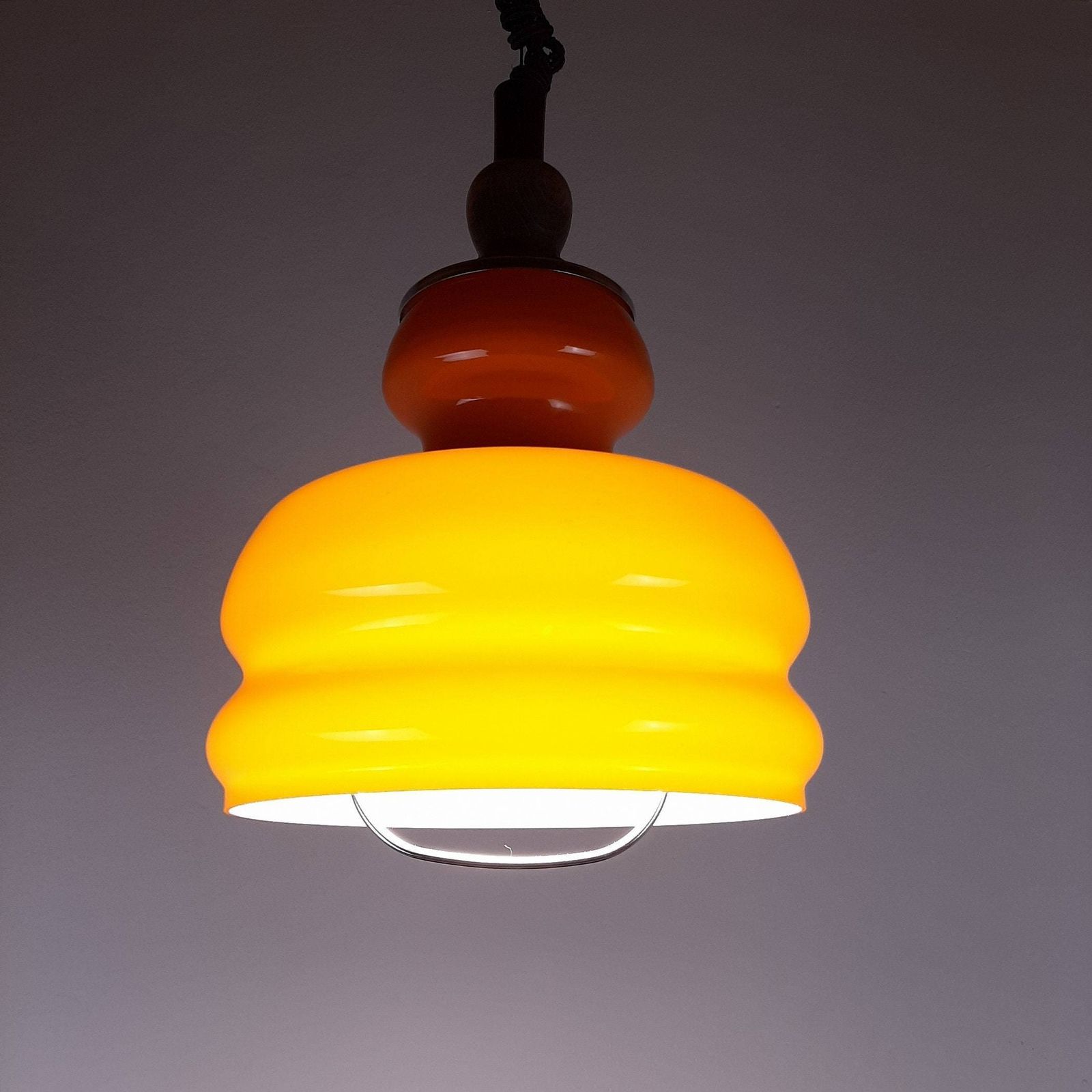 Mid Century Orange Glass Pendant Lamp Yugoslavia 1970s Retro Lighting Space Age photo vinterior