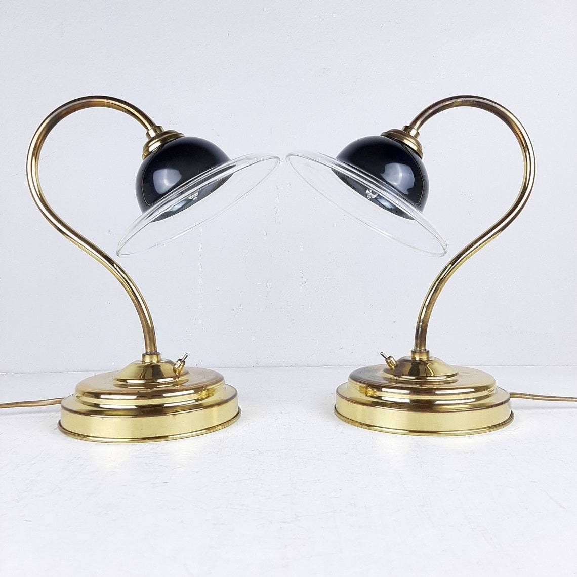 Pair Of Vintage Bedside Lamps Italy 1990s Gold Retro Table Lamp Space Age Mid Century Lighting