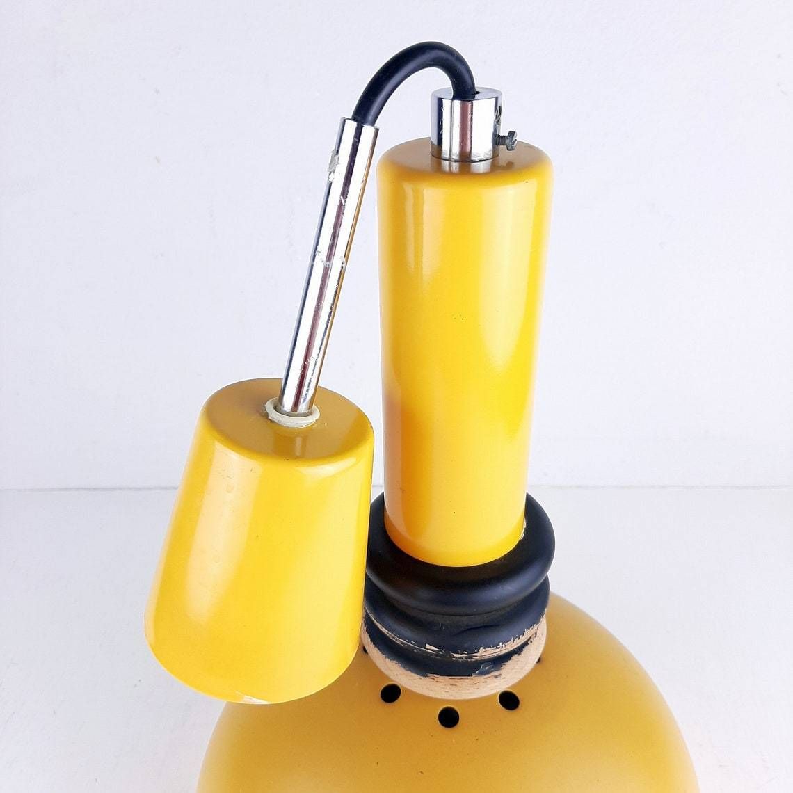 Retro Metal Pendant Lamp Sijaj Hrastnik Yugoslavia 1970s Mid Century Lighting Industrial Light photo vintage