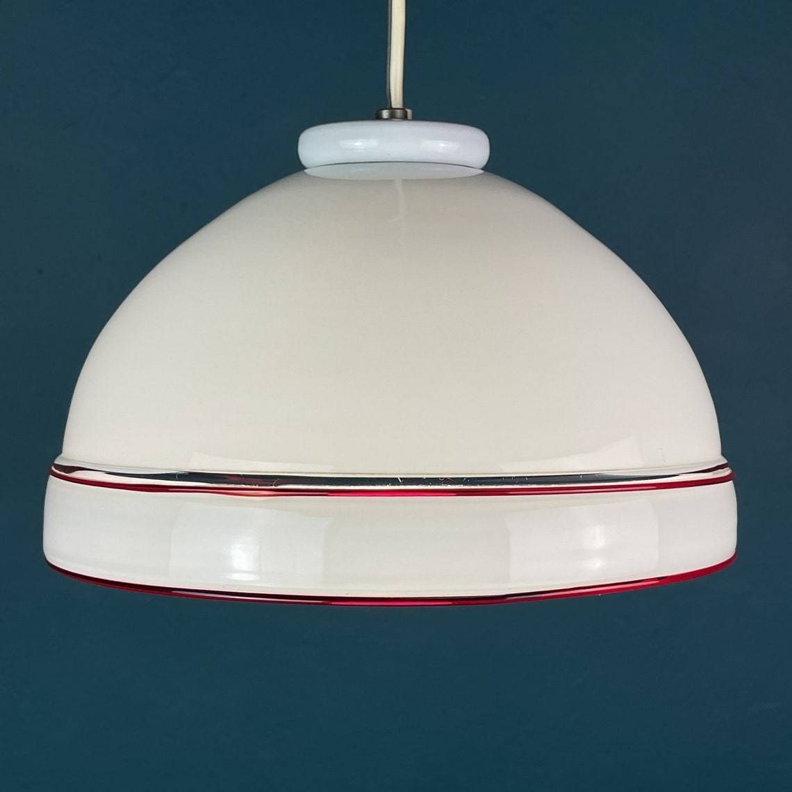 Murano Glass Pendant Lamp Italy 70s Mid Century Lighting Home Decor White Space Age photo vinterior