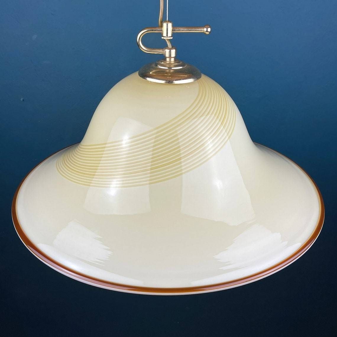 Vintage Beige Murano Glass Pendant Lamp By De Majo Italy 1970s Mid Century Lighting Retro Home Decor photo for sale