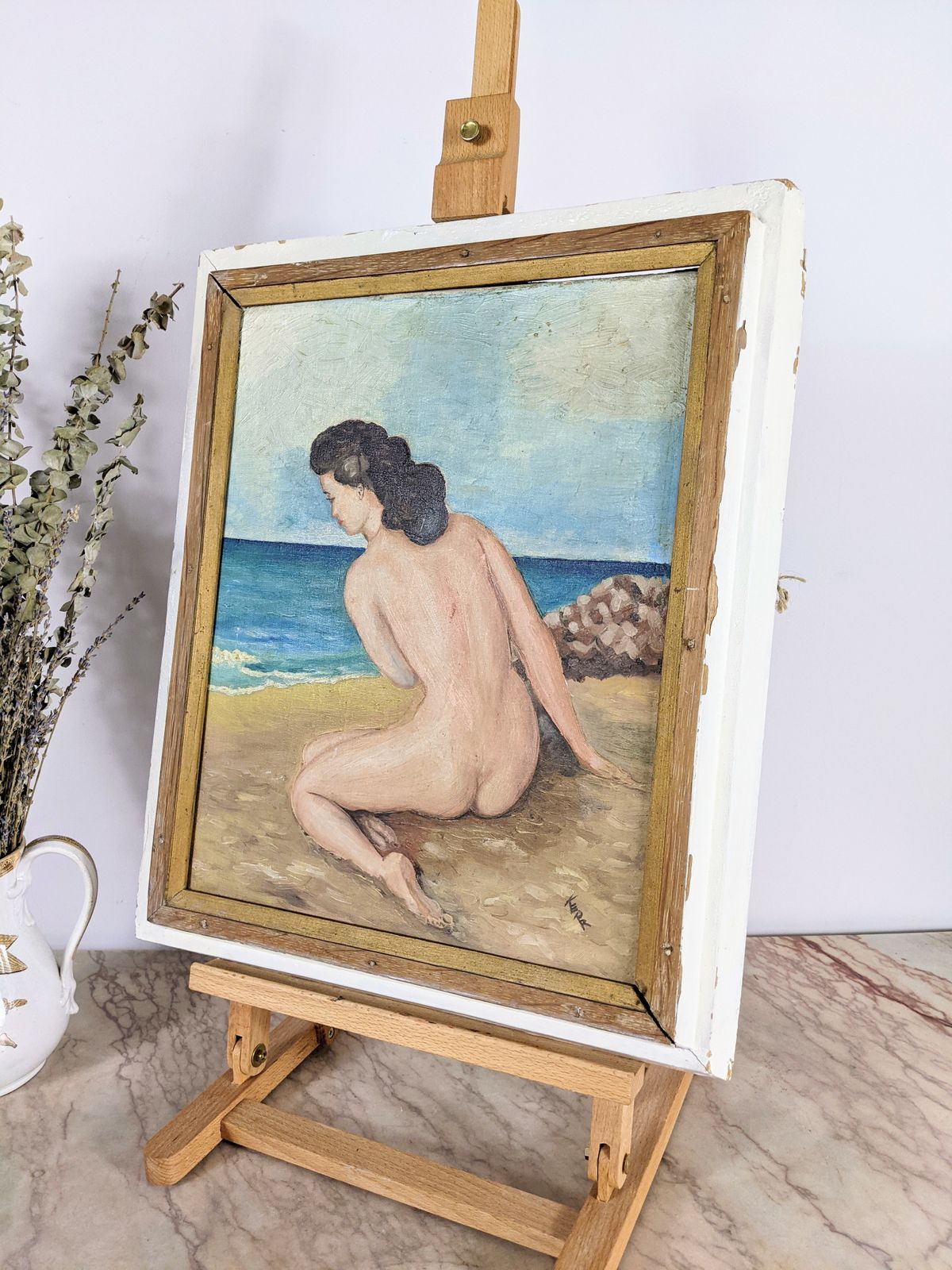 A Charming Vintage French Oil On Canvas   Nude Life Portrait