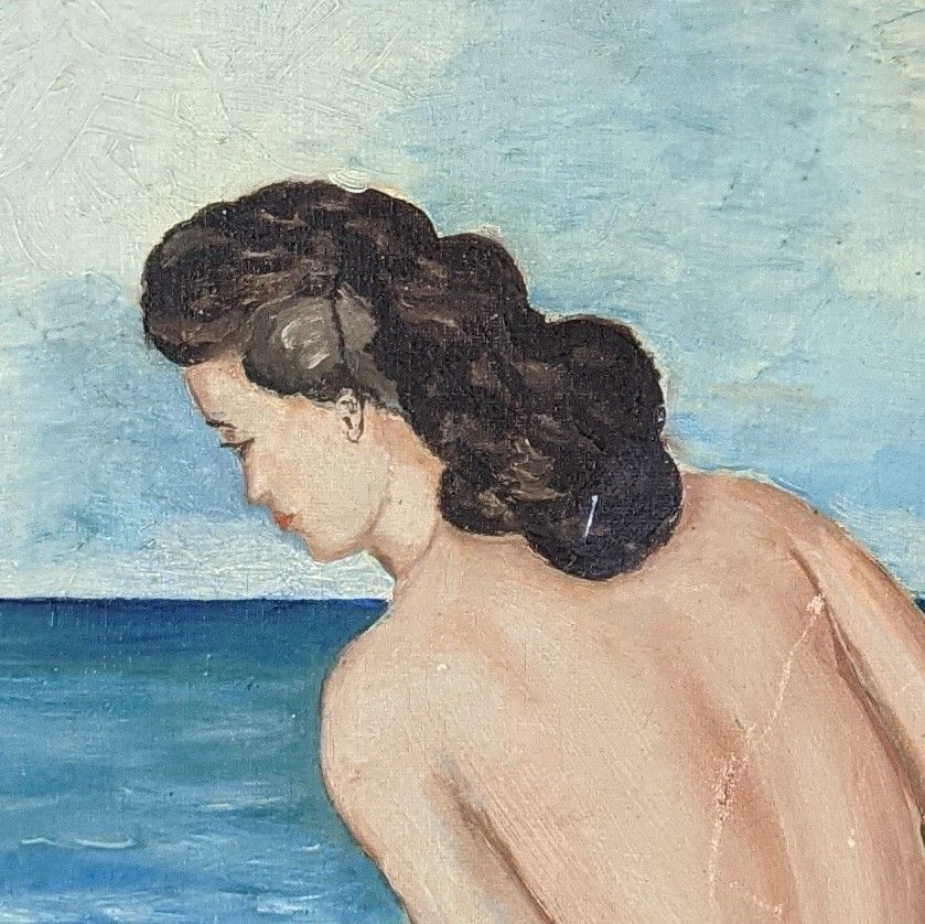 A Charming Vintage French Oil On Canvas   Nude Life Portrait photo buy