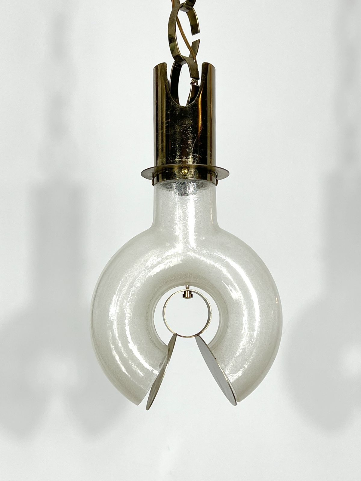 Mid Century Modern Brass And Pulegoso Chandelier By Carlo Nason photo vintage