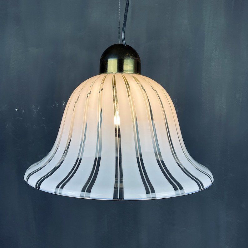 photo for sale Vintage Murano White Pendant Lamp Italy 1970s Italian Mid Century Lighting Retro Home Decor