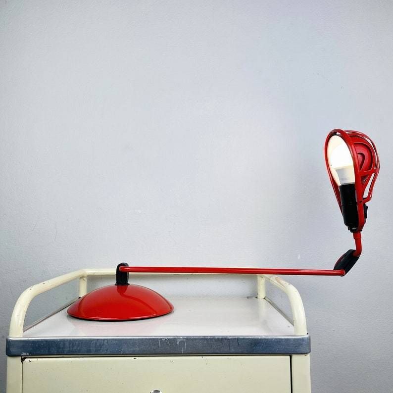 Mid Century Red Desk Lamp Igloo By Tommaso Cimini For Lumina Italy 1980s photo vinterior