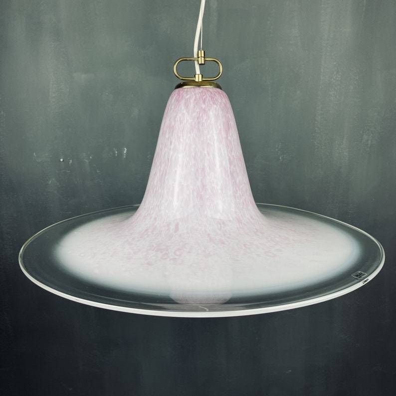 Mid Century Pink Murano Glass Pendant Lamp By Veluce Italy 1970s photo 387.0
