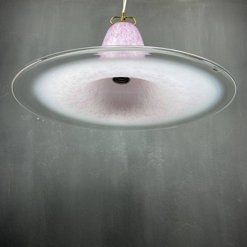 Mid Century Pink Murano Glass Pendant Lamp By Veluce Italy 1970s photo vinterior