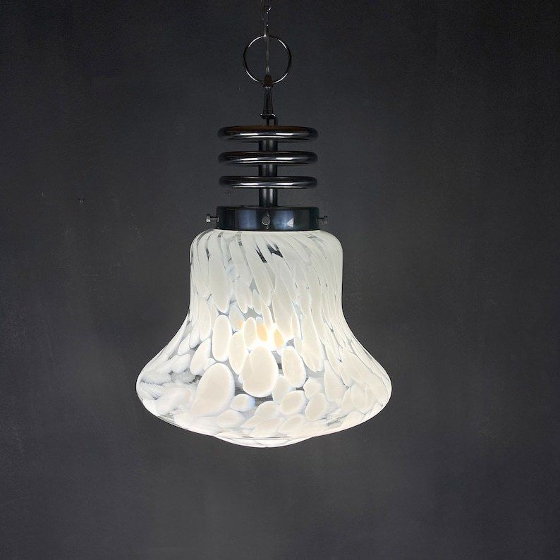 Mid Century White Murano Pendant Lamp Designed By Carlo Nason For Mazzega Italy 1960s Space Age Atomic photo Lighting