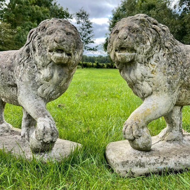 Pair Of English Large Cast Stone Medici Lions Circa 1910 photo furniture