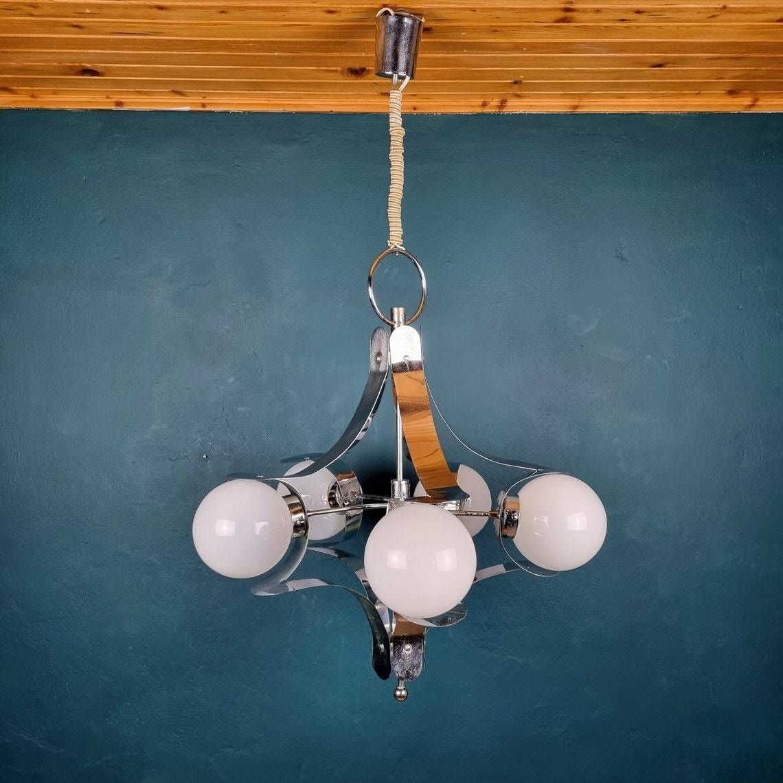 Mid Century Metal Opaline Glass Italy 1960s Sputnik Space Age Vintage Italian Lighting photo 480.0